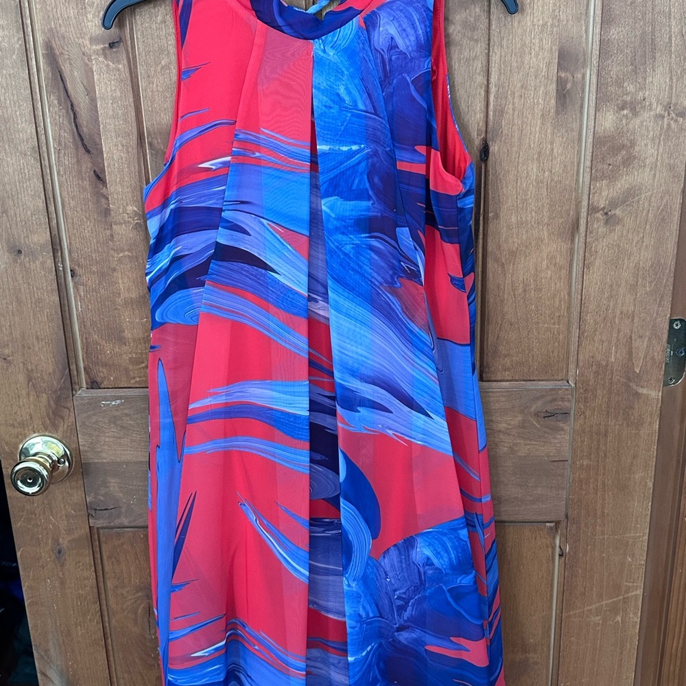 Robbie Bee Vibrant Red and Blue Midi Dress